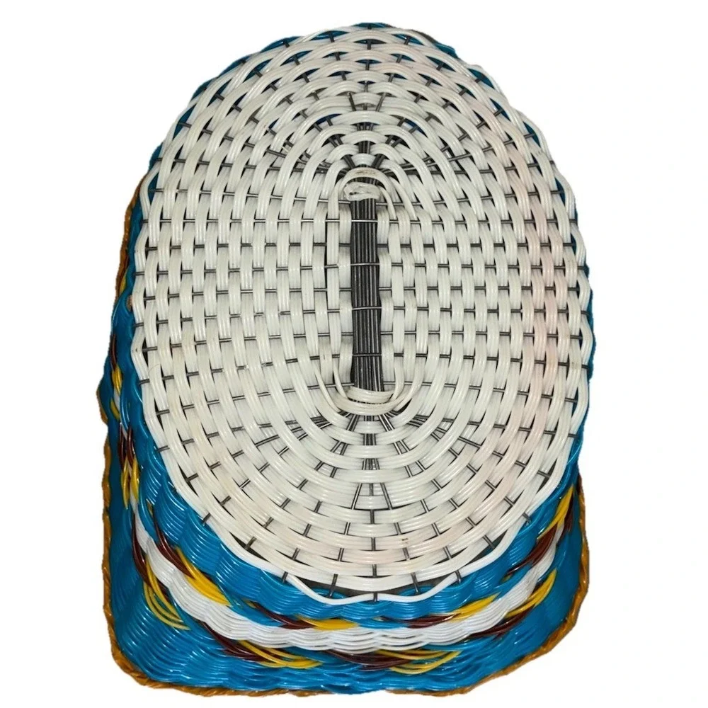 Basket‎ Wire Frame Vinyl Blue Native Southwest Woven MCM 14x12x11